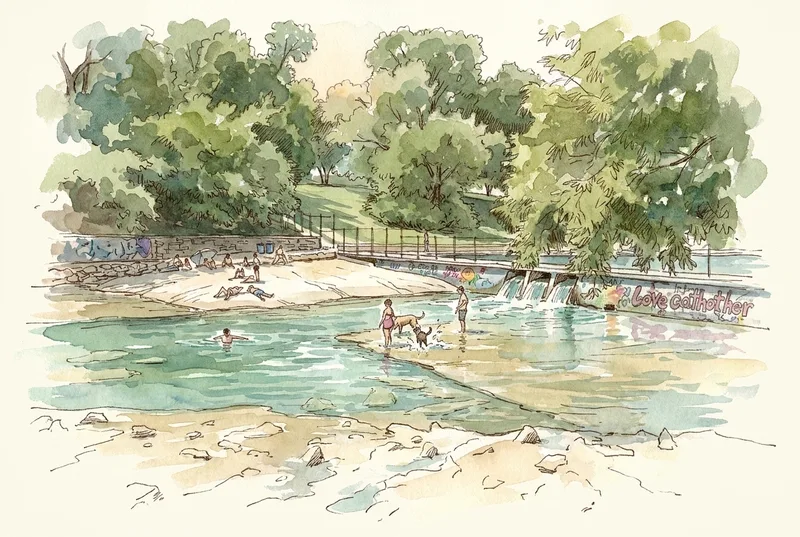 Watercolor illustration of Barking Springs