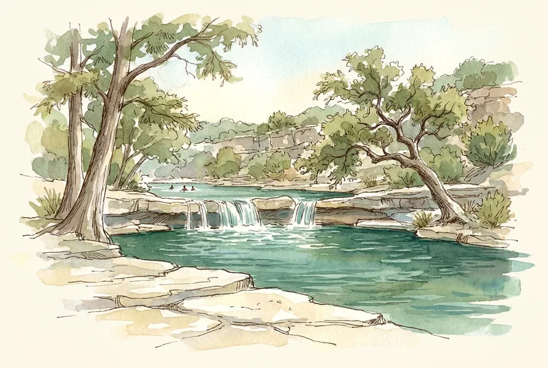 Watercolor illustration of Sculpture Falls